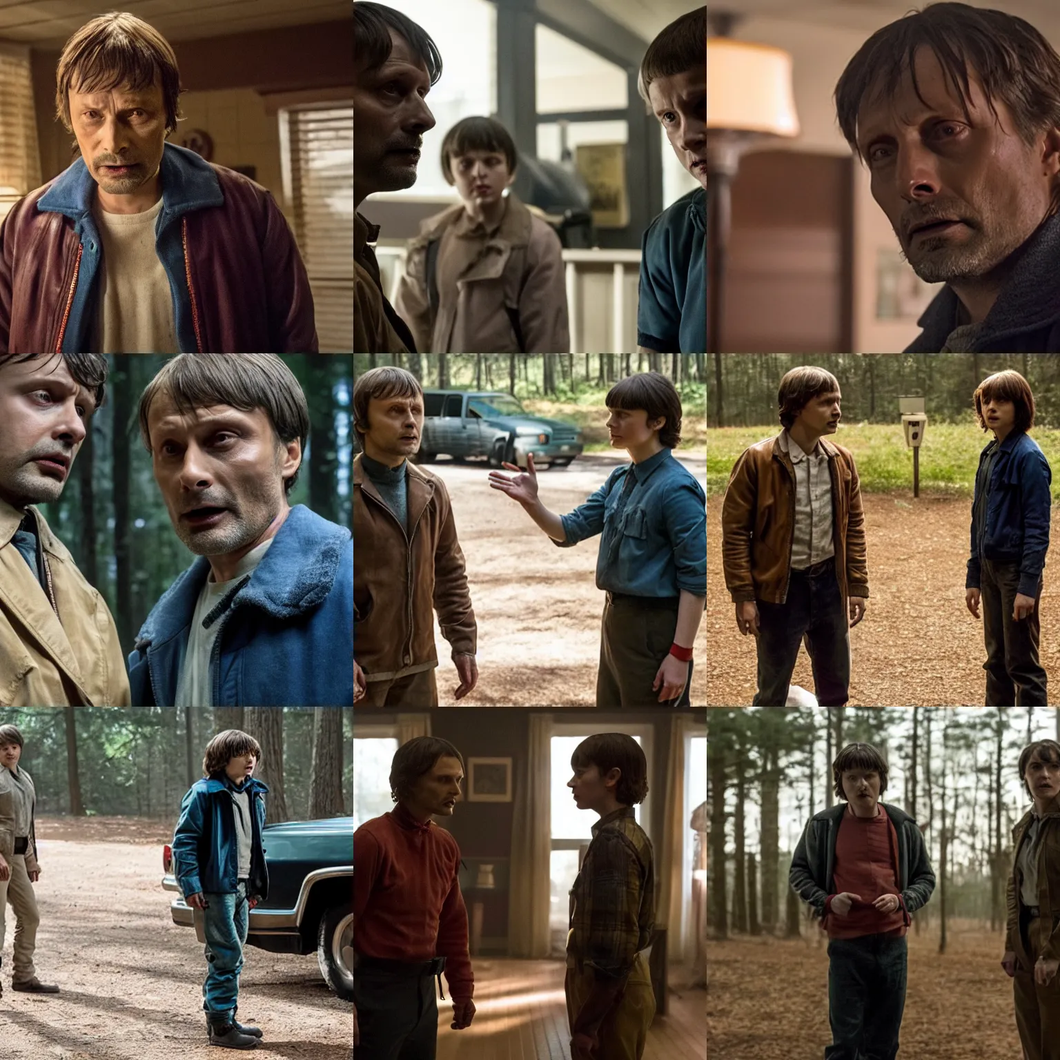 Prompt: A scene with Mads mikkelsen in stranger things