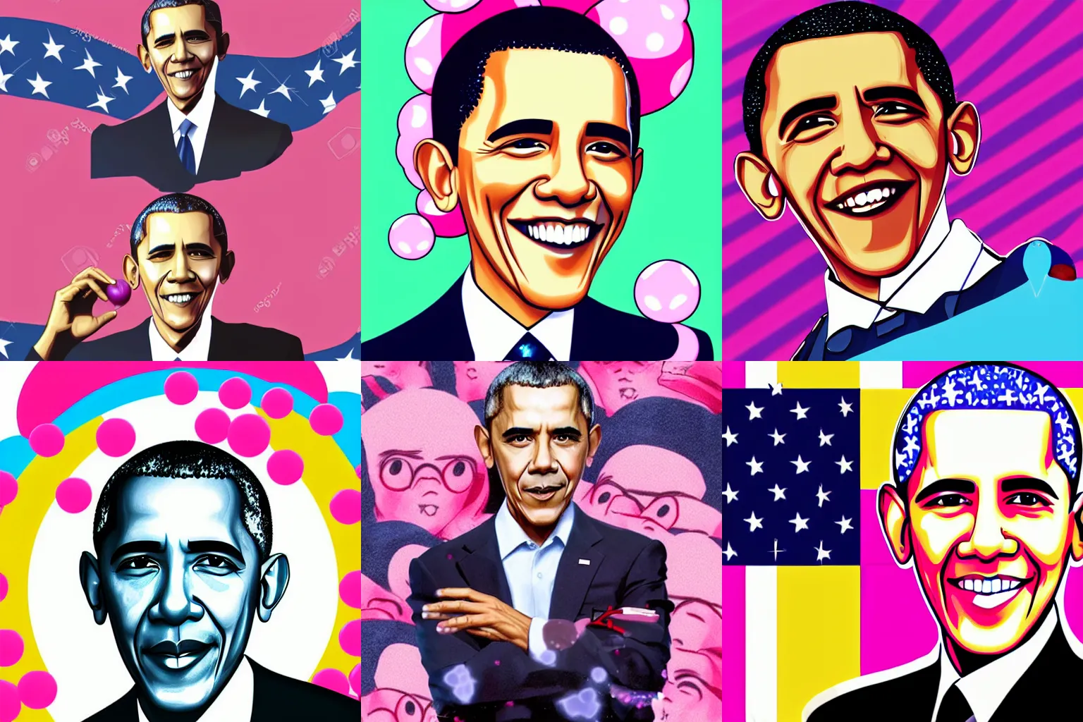 Prompt: portrait of barack obama, anime style, kawaii, bubblegum pop fashion