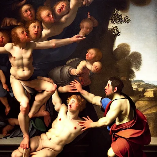 Prompt: Mark Zuckerberg being stoned to death, baroque painting, beautiful detailed intricate insanely detailed 8K artistic photography, photorealistic, chiaroscuro, Raphael, Caravaggio