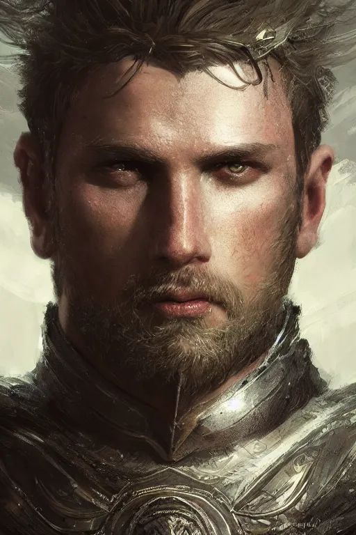 Image similar to king arthur's knight, close-up portrait, powerfull, intricate, elegant, volumetric lighting, scenery, digital painting, highly detailed, artstation, sharp focus, illustration, concept art, ruan jia, steve mccurry