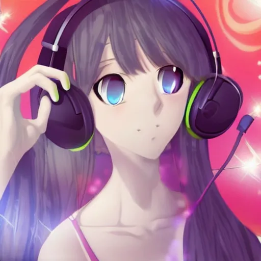 Prompt: beautiful anime girl listening to music