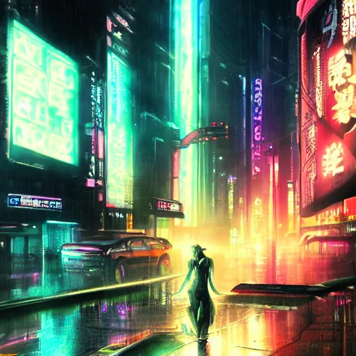 Image similar to cyber punk, futuristic, neo Tokyo, blade runner city concept art, digital matte painting, award winning concept art, neon lights, raining