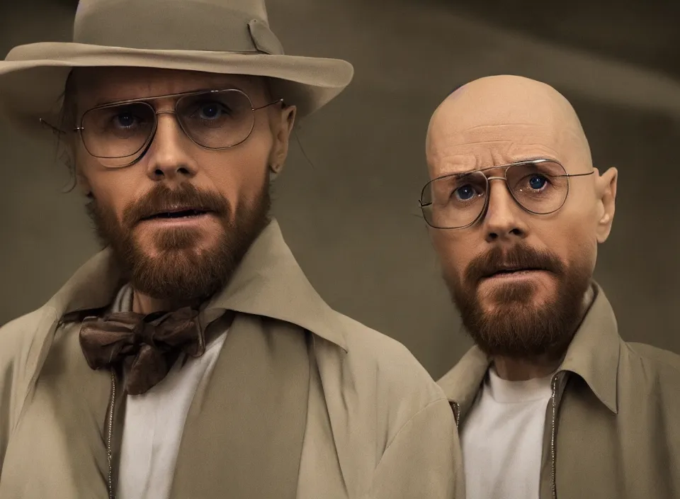 Image similar to film still of jared leto as heisenberg in breaking bad, 4 k