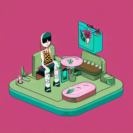 Prompt: cannabis cafe detailed cute characters, isometric fun style rendered, by ren hang