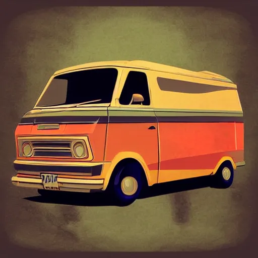 Prompt: retro painting illustration of a volswagen van, 2 d, pastel color, retro style art, trendy on artstation