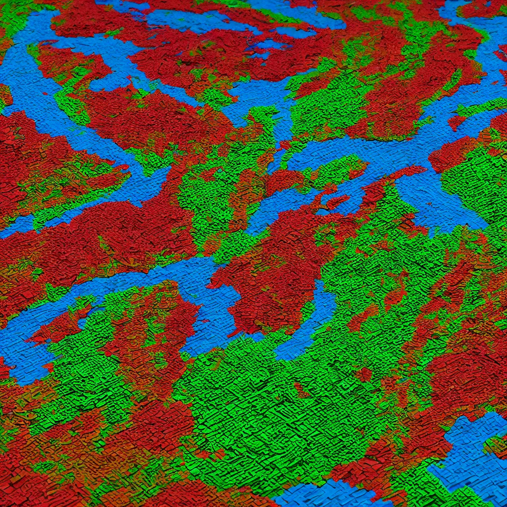 Prompt: surreal dramatic lighting studio photograph of 3 d terrain elevation map of vermont made of plastic bricks, photographed by laurie simmons, shocking detail, colorful trending on artstation 8 k octane render