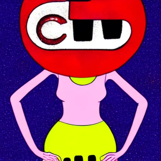 Image similar to digital drawing of the coke logo personified as a soda themed girl in the style of the youtuber lavender towne, large creepy eyes, extremely detailed and colorful eyes, digital art, deviant art, soda themed girl, hyper detailed eyes, money sign pupils, tim burton, scratchy lines, junji ito