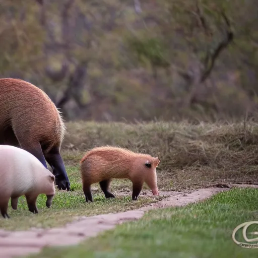 Prompt: a pig - capybara, wildlife photography