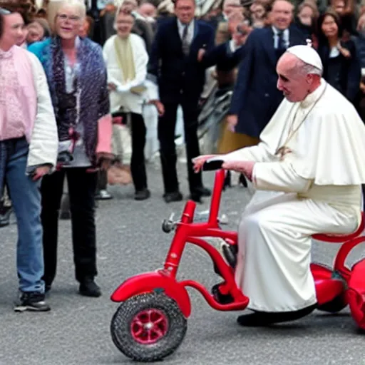 Image similar to the pope riding a childs tricycle