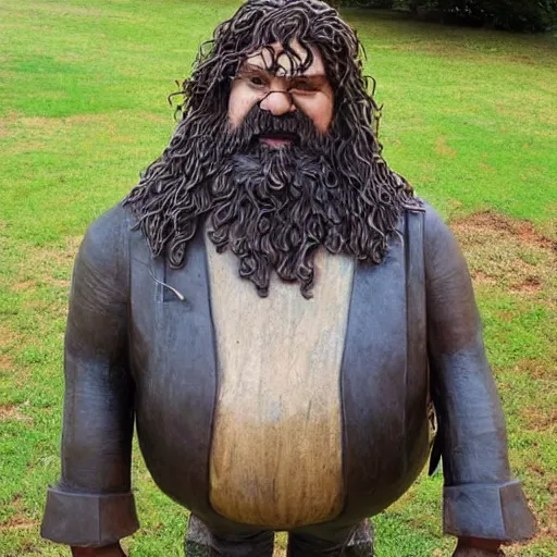 Image similar to A sculpture made of recycled materials but with perfect definition, in the shape of Hagrid de Harry Potter