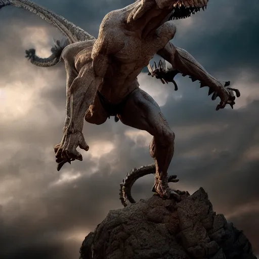 Image similar to full body pose, hyperrealistic photograph of live action gargoyles, dim volumetric lighting, 8 k, octane beautifully detailed render, extremely hyper detailed, intricate, epic composition, cinematic lighting, masterpiece, trending on artstation, very very detailed, stunning, hdr, smooth, sharp focus, high resolution, award, winning photo, dslr, 5 0 mm
