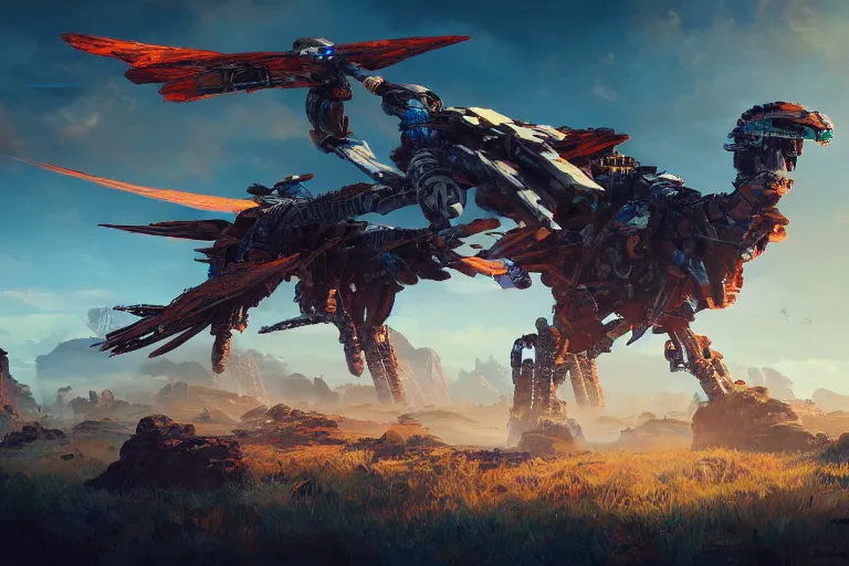 Image similar to stormbird machine mecanical creature robot of horizon forbidden west horizon zero dawn bioluminiscence global illumination ray tracing hdr fanart arstation by ian pesty and alena aenami artworks in 4 k