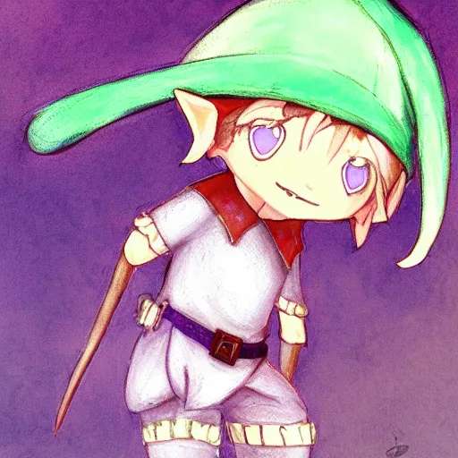 Prompt: little elf boy, purple tunic, white soft hair. light color palate, detailed soft painting, made in abyss art style, anatomically correct