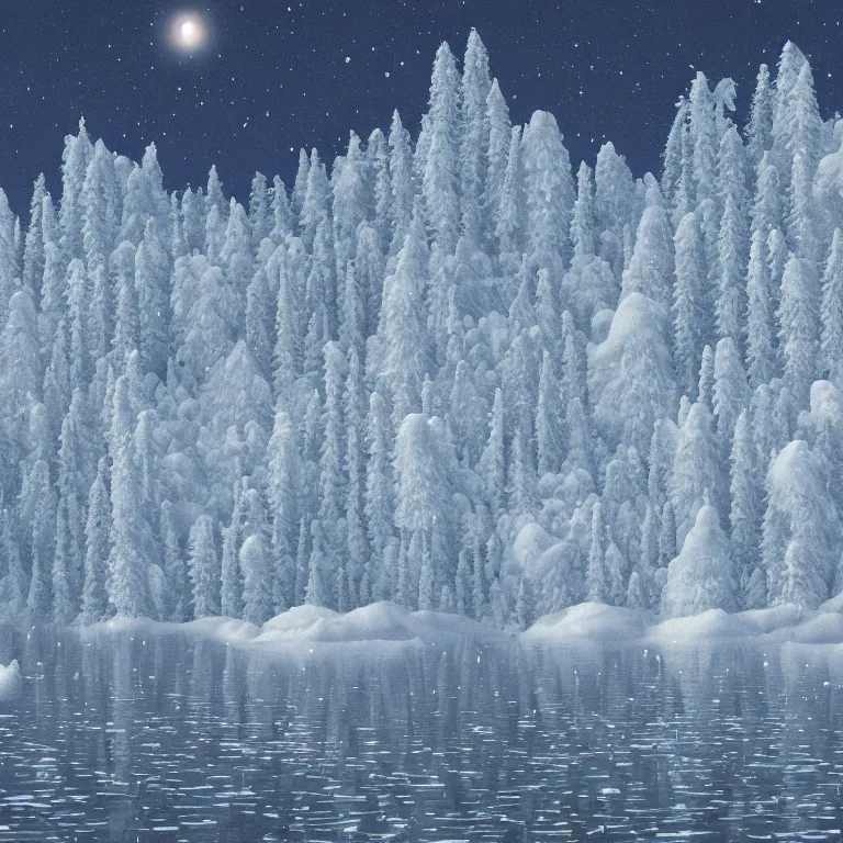 Prompt: beautiful illustration of advanced civilization composed of floating snowy forests