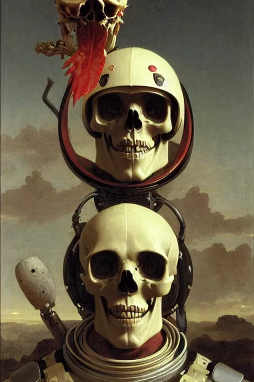 Prompt: portrait of a skull man astronaut with chinese dragon armor and helmet, majestic, solemn, by bouguereau