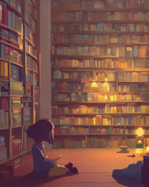 Prompt: book shop, detailed, cory loftis, james gilleard, atey ghailan, makoto shinkai, goro fujita, studio ghibli, rim light, exquisite lighting, clear focus, very coherent, plain background, soft painting