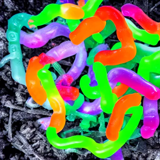 Image similar to corpse grave with neon gummy worms