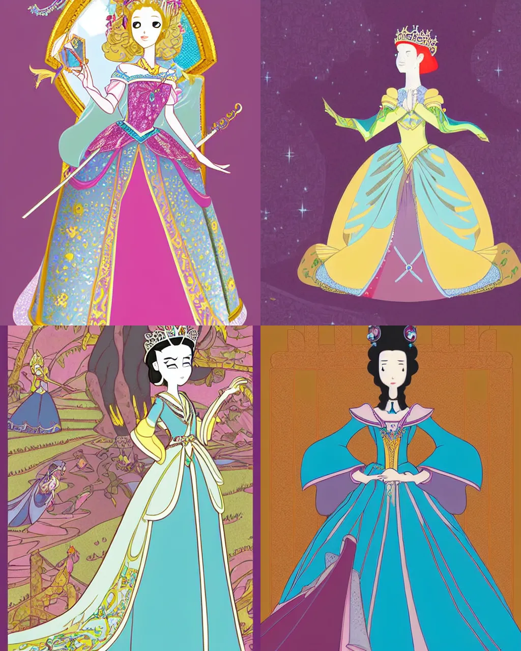 Prompt: a beautifully dressed princess in a fantasy world, half - length photo, illustration, flat style, bart by yuki ryota and yoshitaka amano and kimio muraoka