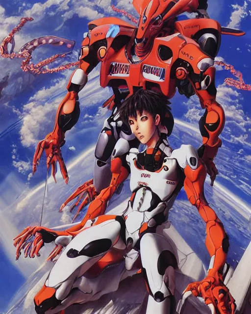 Image similar to evangelion by noriyoshi ohrai, hd, hyper detailed, 4 k