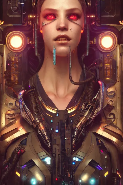 Image similar to ultra realistic, beautiful female cyborg in a crowded smoky cyberpunk club in space megalopolis, sci - fi, intricate details, eerie, highly detailed, octane render, 8 k, art by artgerm and alphonse mucha and greg rutkowski