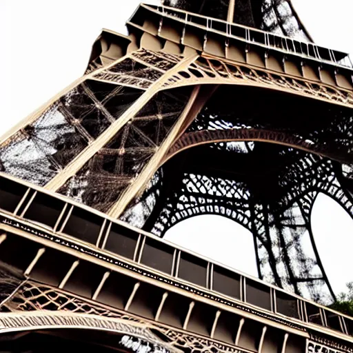 Image similar to eiffel tower constructed out of wood, beautiful, stunning, coherent, landscape photo, realistic