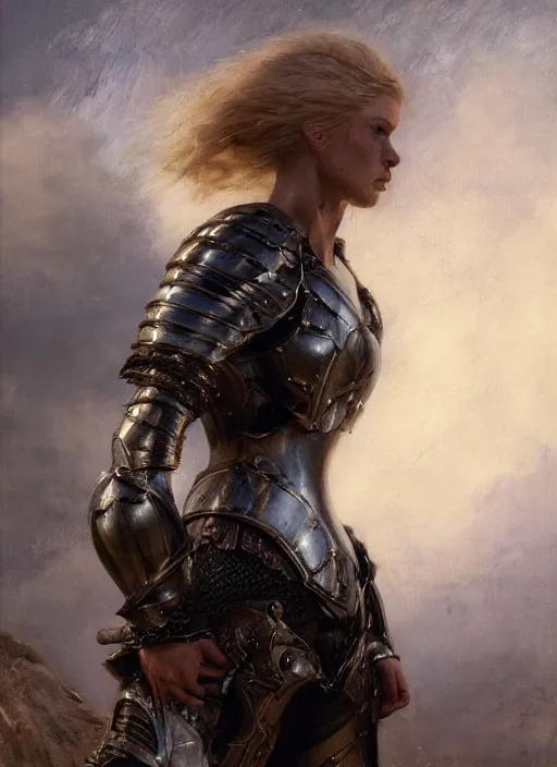 Prompt: blonde muscular woman wearing medieval black armour, detailed by gaston bussiere, bayard wu, greg rutkowski, giger, maxim verehin, greg rutkowski, masterpiece, sharp focus, cinematic lightning