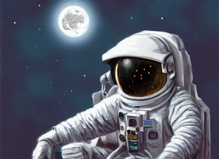 Image similar to a sad alone astronaut, concept art oil painting by Jama Jurabaev, extremely detailed, brush hard, artstation