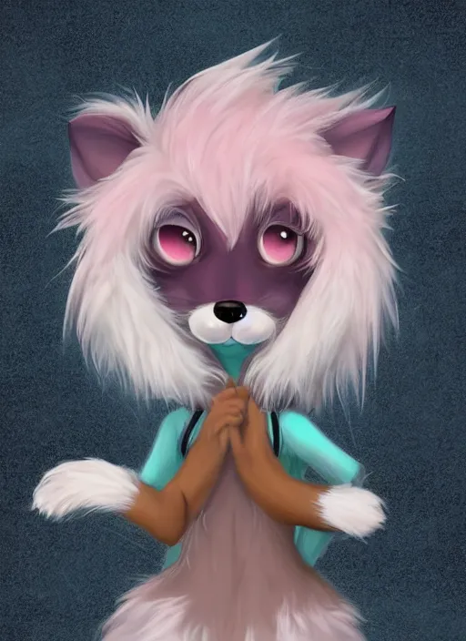 Prompt: adorable, brilliant, elegant, pastel texture, matte painting hyperpop cutest fuzzy furry portrait of an anthropomorphic cartoon style fursona, drawn by Falvie, fleurfurr, trending on furaffinity trending on pixiv