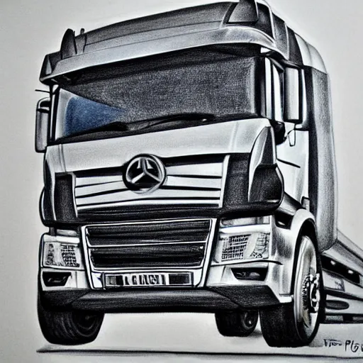 Prompt: an awesome drawing with camion by peter klasen