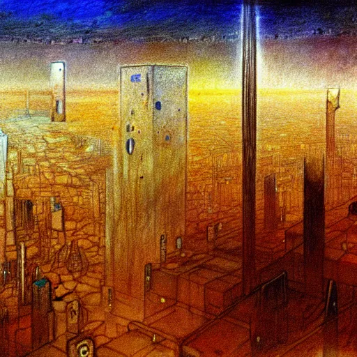 Image similar to a drawing of tel aviv, concept art by mikalojus konstantinas ciurlionis, pixiv, vorticism, concept art, dystopian art, official art