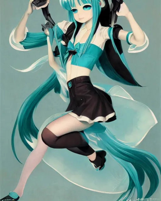 Image similar to Hatsune Miku post card by Gil Elvgren and Daniela Uhlig