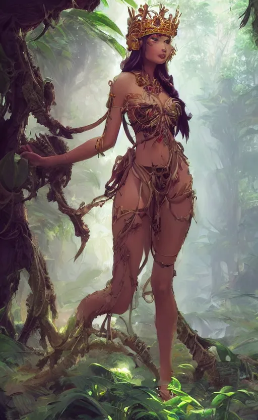 Image similar to An beautiful digital painting of an jungle princess, by Stanley Artgerm Lau, WLOP, Rossdraws, James Jean, Andrei Riabovitchev, Marc Simonetti, and Sakimichan, trending on artstation, SFW version