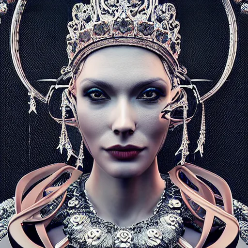 Image similar to the queen of metal, 4 k, intricate detailed, jaw dropping, gorgeous, surreal, octane render