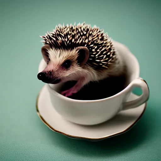 Image similar to baby hedgehog in a teacup, photography, minimalistic, 8 k