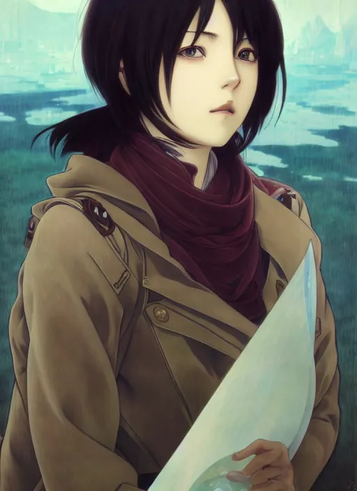 Prompt: portrait of mikasa ackerman aot, path traced, highly detailed, high quality, digital painting, by studio ghibli and alphonse mucha, leesha hannigan, hidari, art nouveau, chiho aoshima, posuka demizu