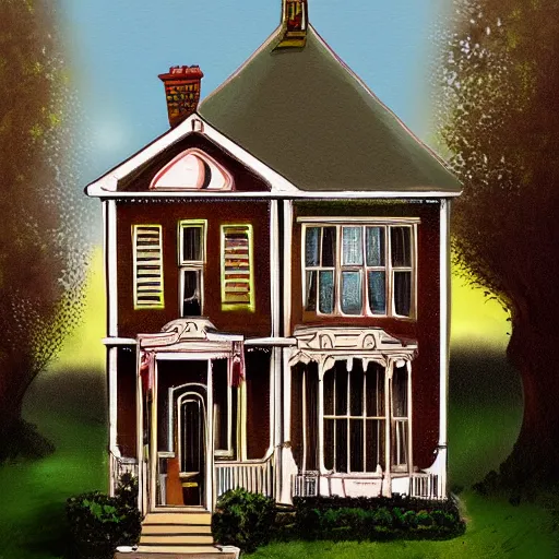 Prompt: illustration of painted lady Victorian house