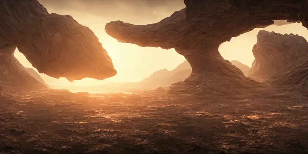 Image similar to Amazing alien landscape, cinematic, dramatic volumetric lighting, epic composition, 8K Ultra HD, high detail, Octane render