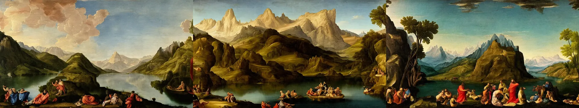 Prompt: lakeside mountains, renaissance painting