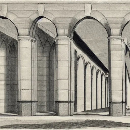 Prompt: front view 2 d projection of the aqueduct sketch