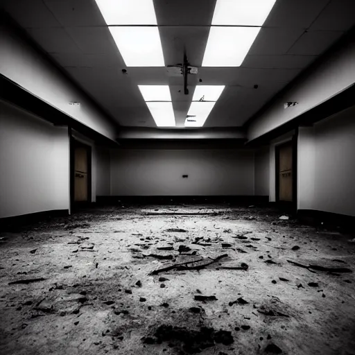 Image similar to abandonded hispital room, eerie vibes, sinister harsh lighting, dslr