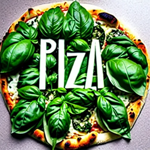 Image similar to a garden of basil, shaped into the word'pizza'