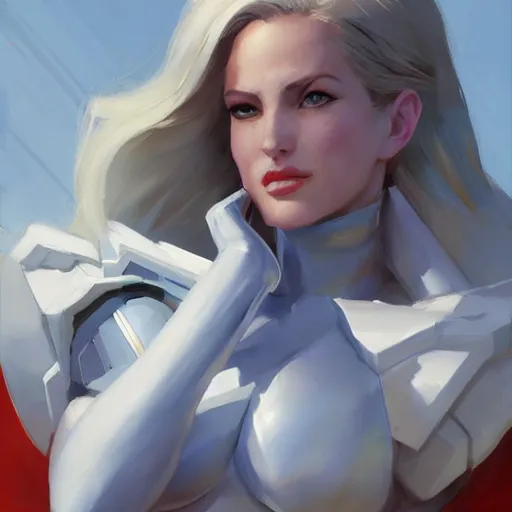 Prompt: Greg Manchess portrait painting of Emma Frost as Overwatch character, medium shot, asymmetrical, profile picture, Organic Painting, sunny day, Matte Painting, bold shapes, hard edges, street art, trending on artstation, by Huang Guangjian and Gil Elvgren and Sachin Teng