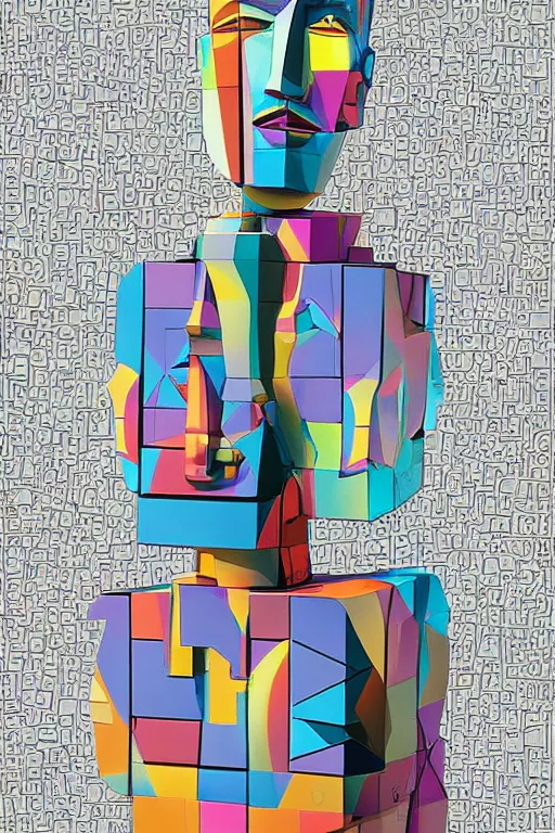 Image similar to cubist moai statue cutout digital illustration cartoon colorful beeple