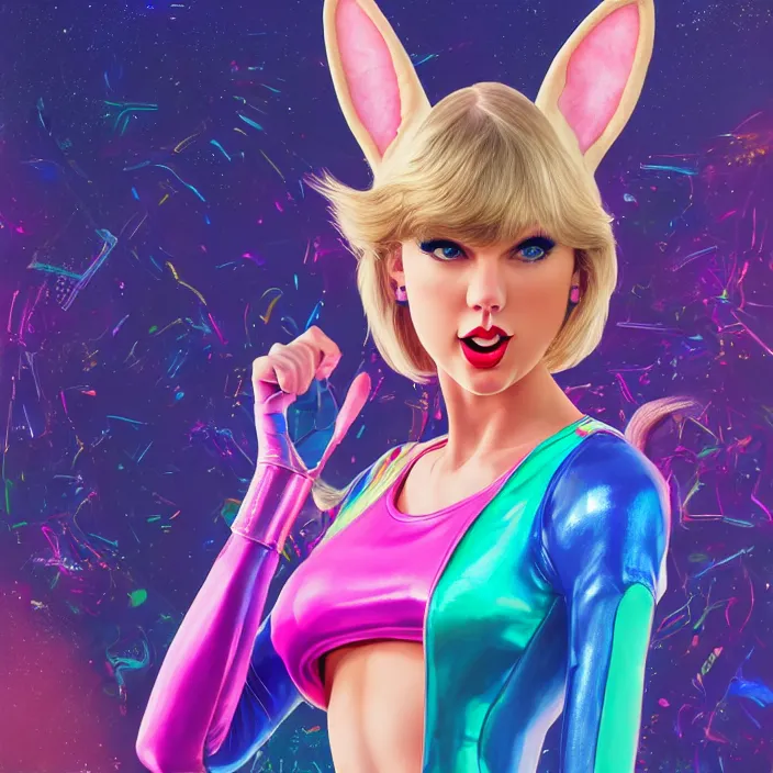 Image similar to portrait of Taylor Swift as Lola Bunny in Space Jam 1996. HD, 4K. intricate abstract. intricate artwork. by Tooth Wu, wlop, beeple, dan mumford. octane render, trending on artstation, greg rutkowski very coherent symmetrical artwork. cinematic, hyper realism, high detail, octane render, 8k, iridescent accents