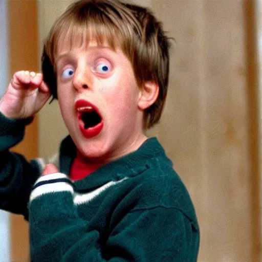 Image similar to Kevin McCallister screaming with his hands on his face