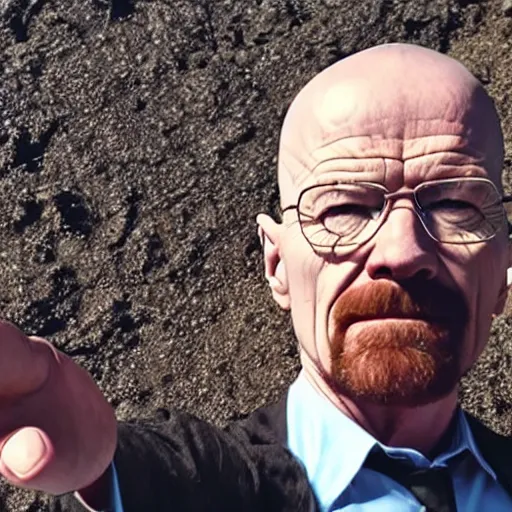 Image similar to walter white sending a selfie doing a heart gesture