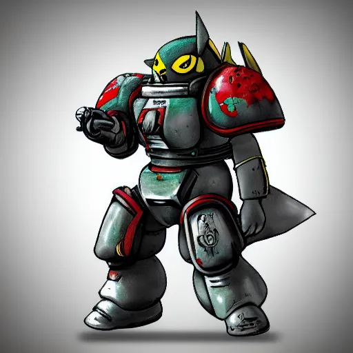 Image similar to pikachu in space marine power armor from warhammer 4 0 k, dynamic lighting, ambient lighting, deviantart