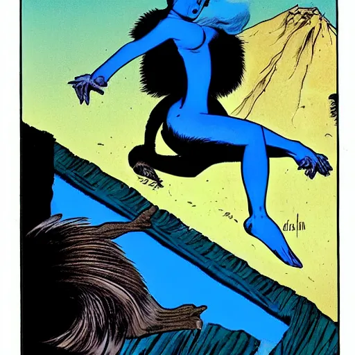 Image similar to a skunk that is blue by richard corben style