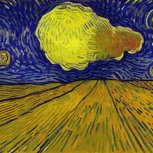 Prompt: nuclear bomb explosion, painted by vincent van gogh