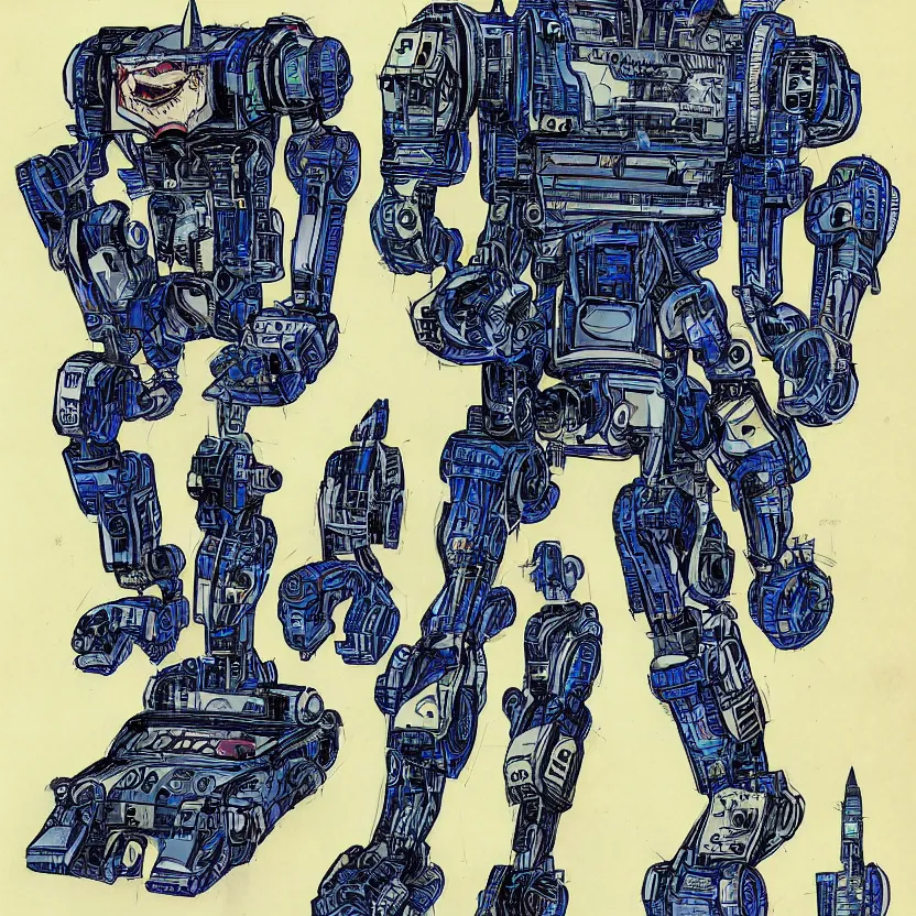 Prompt: blueprints for a robotic joker from the dark knight